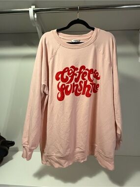 Wildfox Pink Crewneck Sweatshirt with Red 'Coffee Sunshine' Graphic